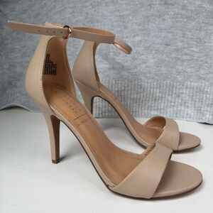 LC Lauren Conrad Size 9.5 Memory Foam Heels Ankle Strap Sandal Beige Women's